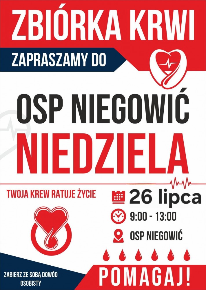 Osp Niegowić zaprasza na zbiórkę krwi